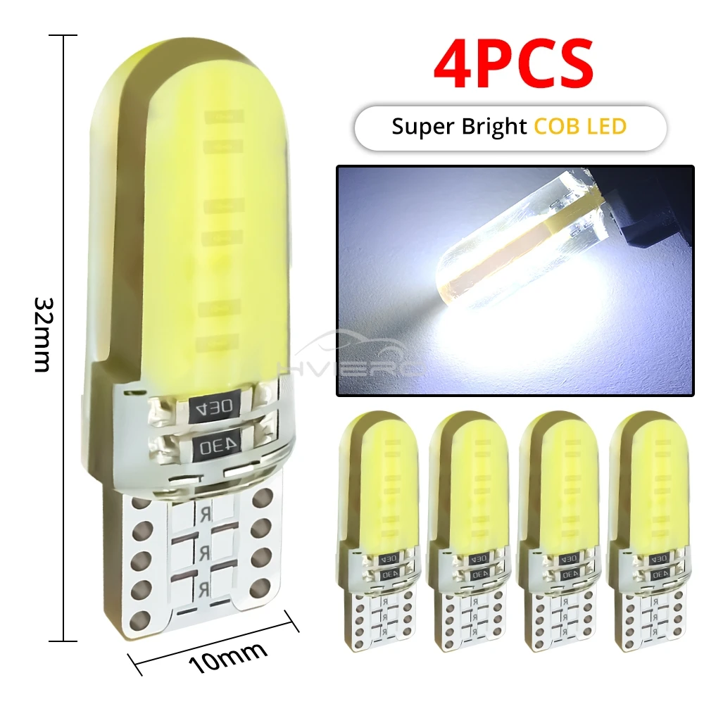 

4 шт. T10 W5W COB силикагель указатель поворота номерного знака клиновой светодиодный автомобильный габаритный купольный светильник для чтения автостоянка тормозная лампа яркая