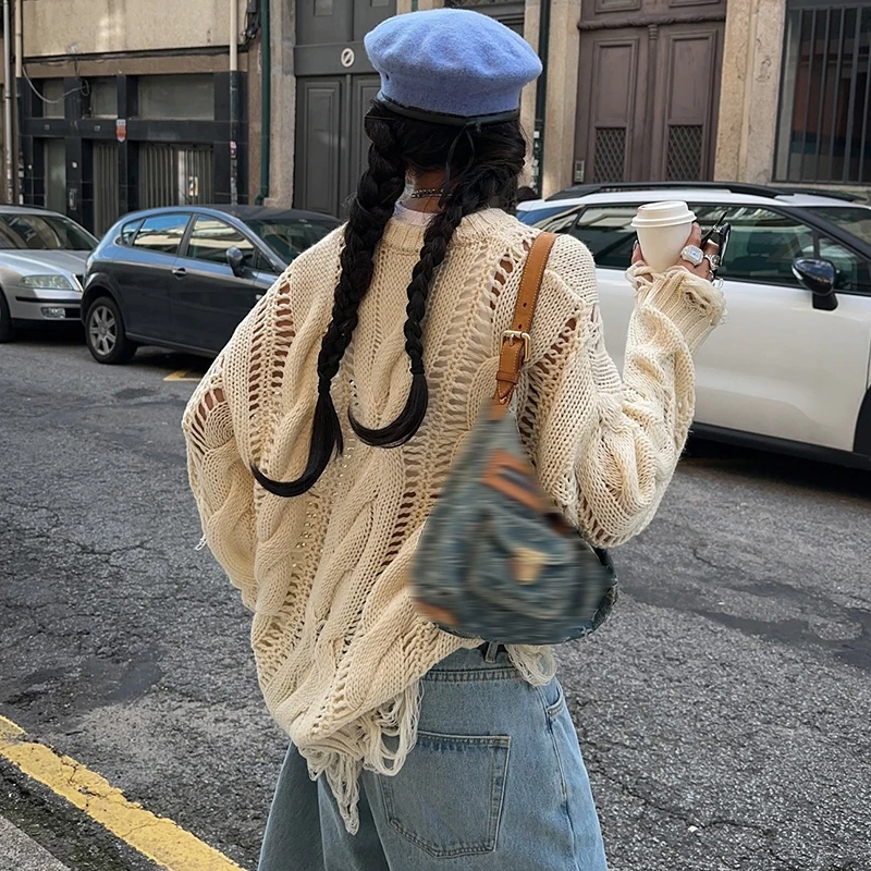 Женские вязаные свитера с круглым вырезом повседневные свободные пуловеры топ