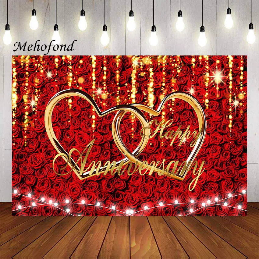 

Фон для фотосъемки Mehofond для счастливой свадьбы, юбилевечерние НКИ, красные золотые цветы, розы, украшения, фон для фотостудии