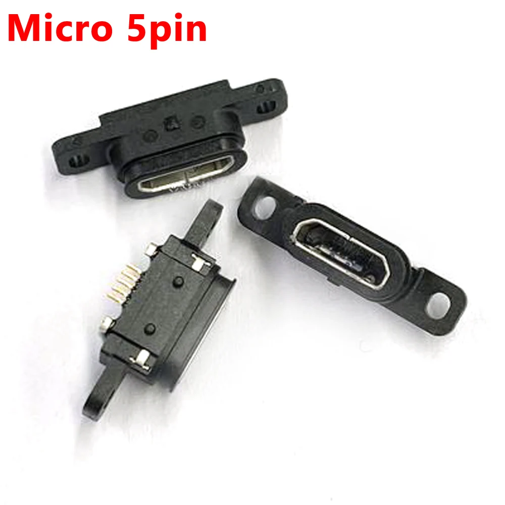 

1PCS Micro USB 5pin Charging Jack Socket Dock Port 5P IP67 Waterproof High Current Female Connector With Screw Hole