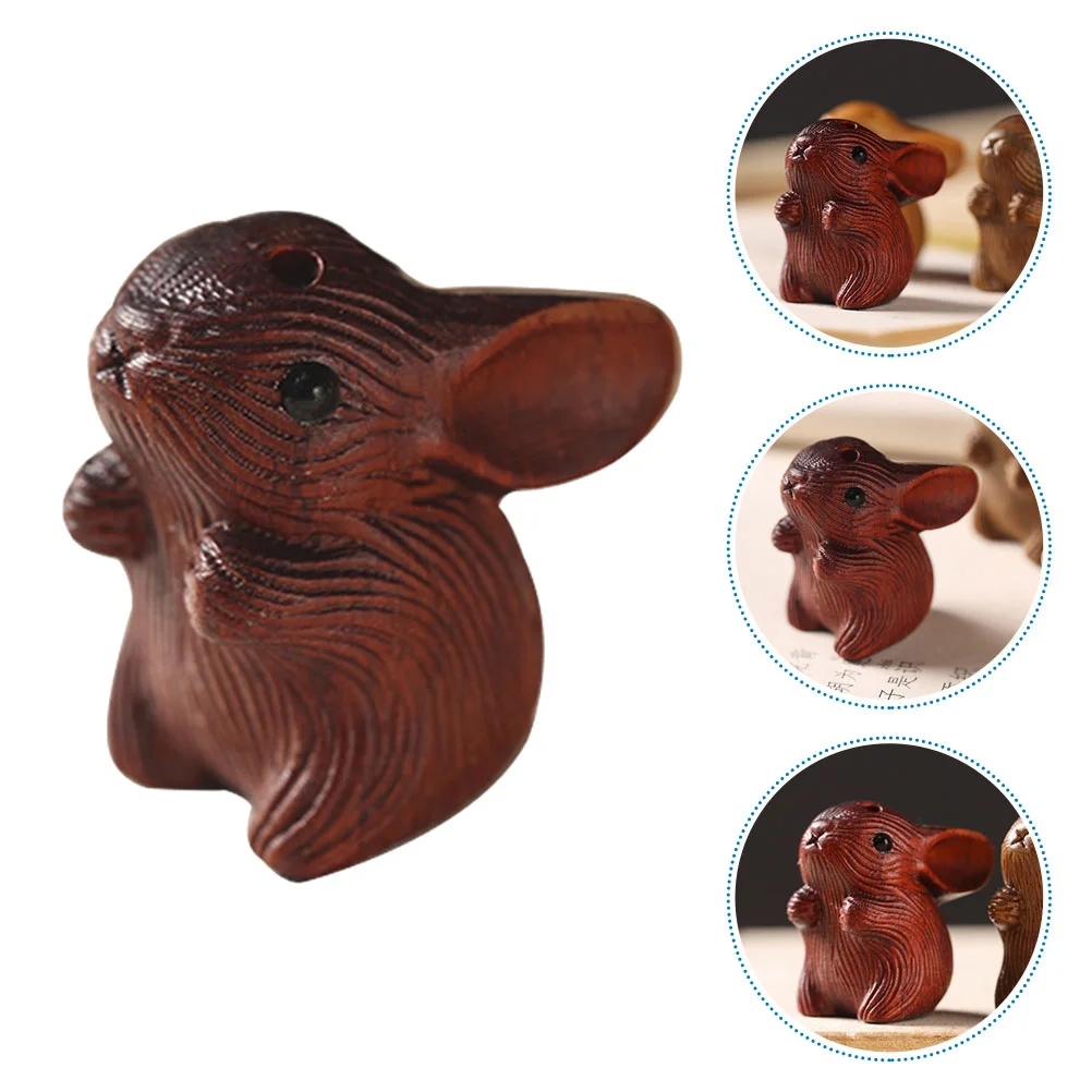 

Rabbit Wooden Bunny Figurine Animal Zodiac Pendant Chinese Keychain Ornament Hanging Decor New Year Wood Statue Pendants Carved