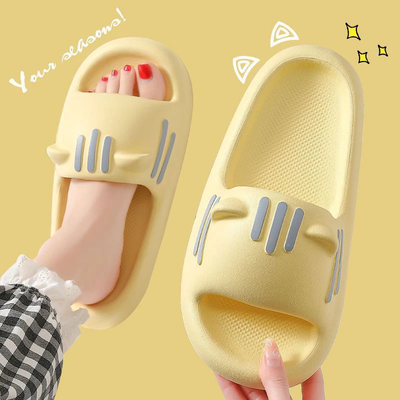 

New 2023 Female Summer Cute Cat Slippers Anti Slip Household Thick Bottom Indoor Home Bathroom Couple Sandals Slippers