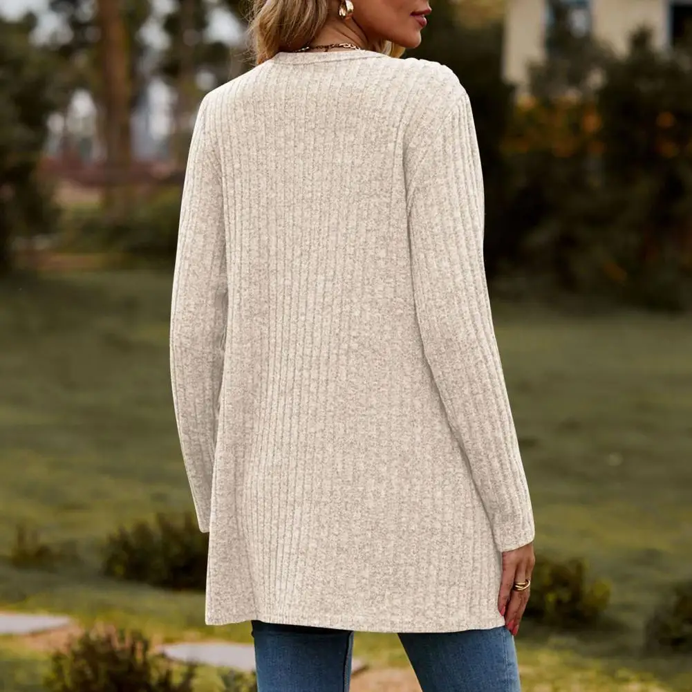 

Женская осенне-зимняя трикотажная куртка с длинными рукавами и карманами