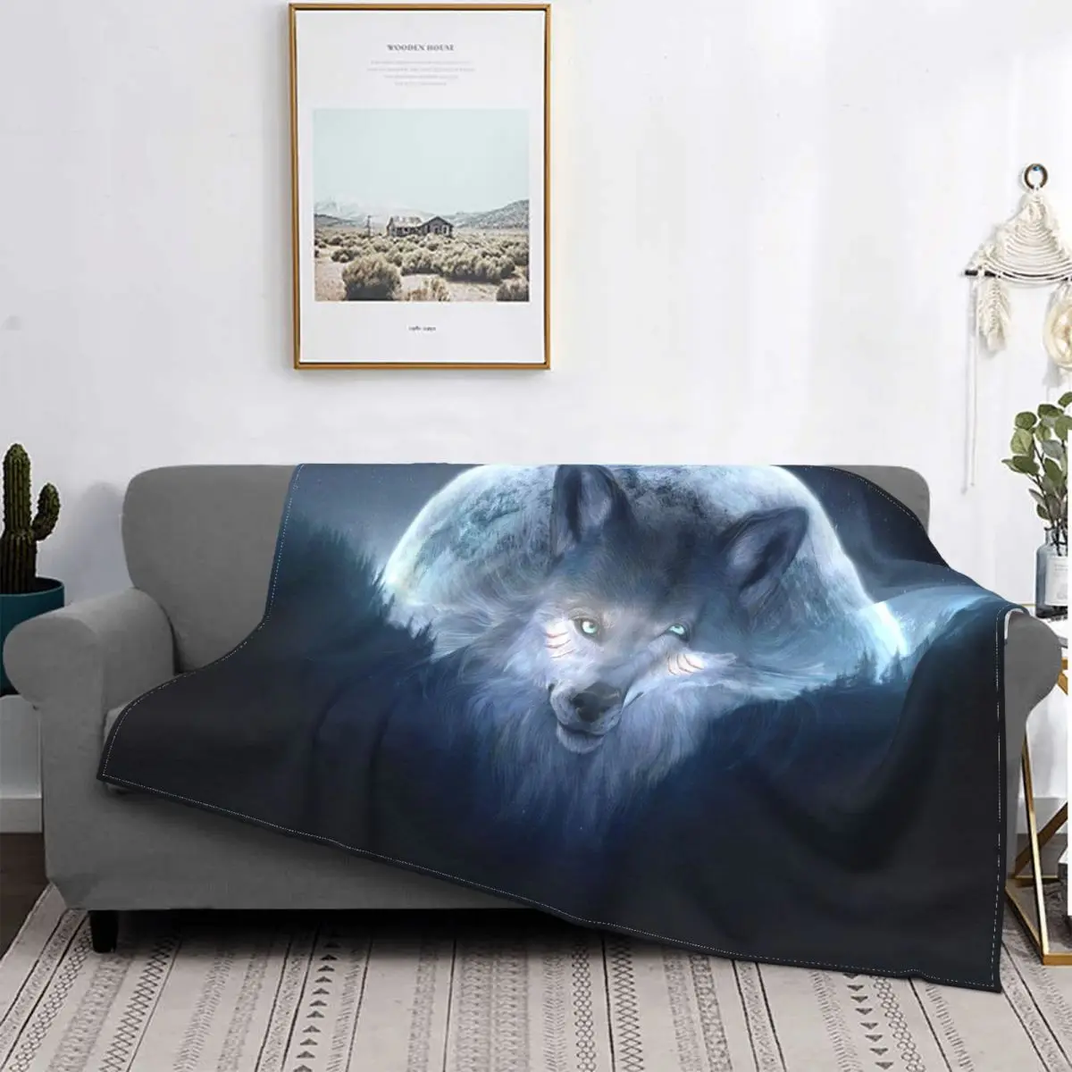 

Wolf Warrior Moon Blankets Flannel Mystery Predator Ultra-Soft Throw Blankets for Car Sofa Couch Bedroom Quilt 09