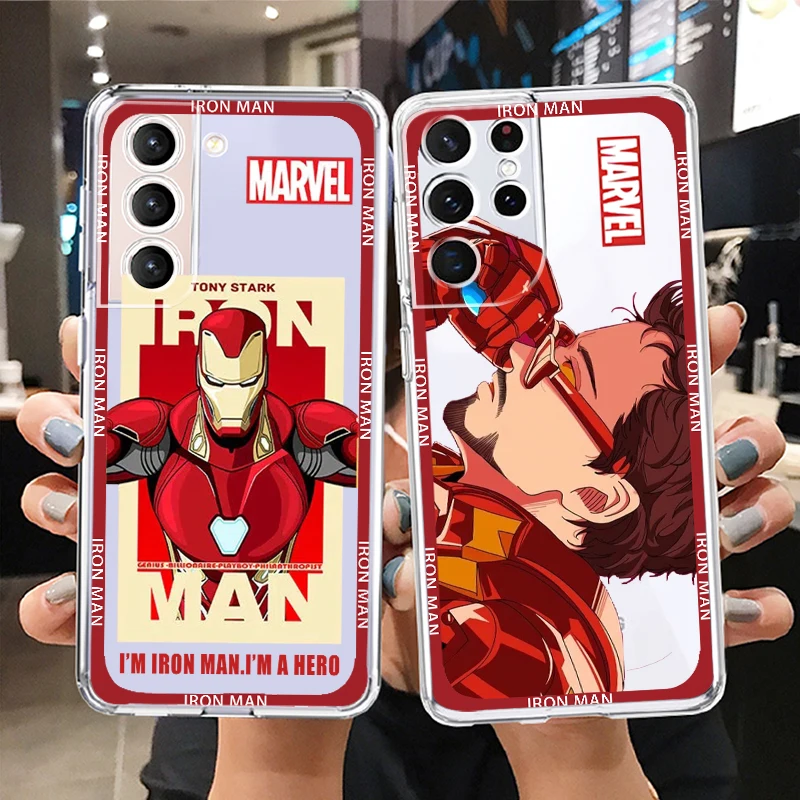 

Marvel Iron Man Tony Stark Phone Case For Samsung S23 S22 S21 S20 FE Ultra Pro Lite S10 5G S10E M52 Plus Transparent Cover