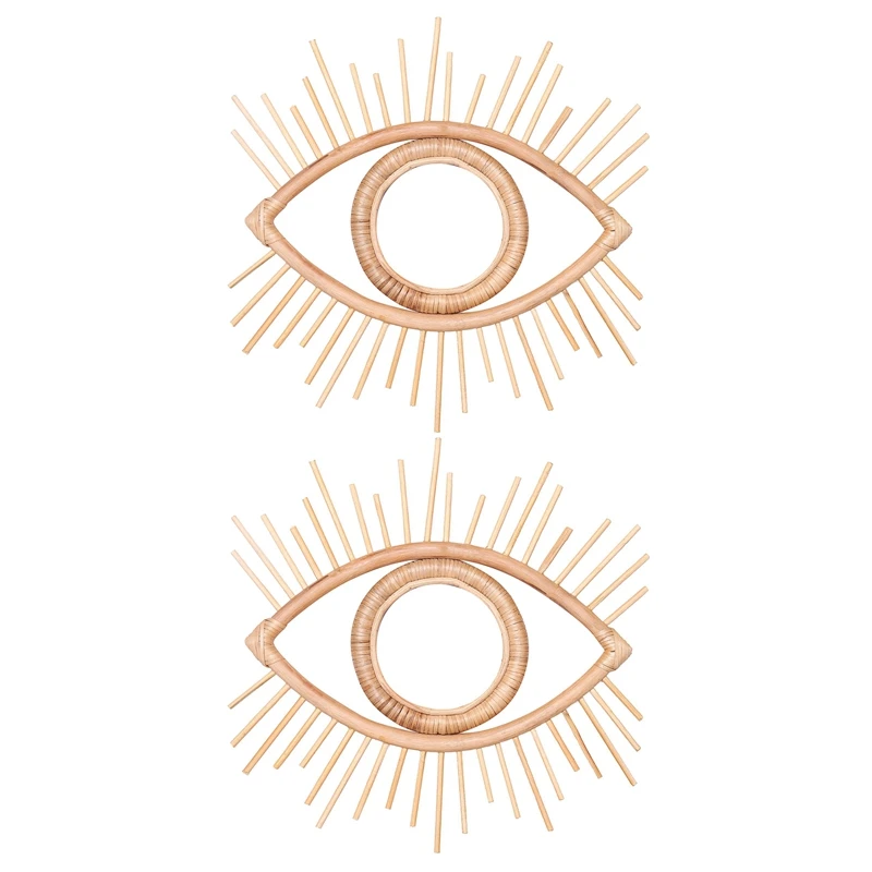 

2X Eye Shape Decor Mirror Frame Rattan Art Decor Makeup Mirror Dressing Bathroom Wall Hanging Mirror Frame Crafts