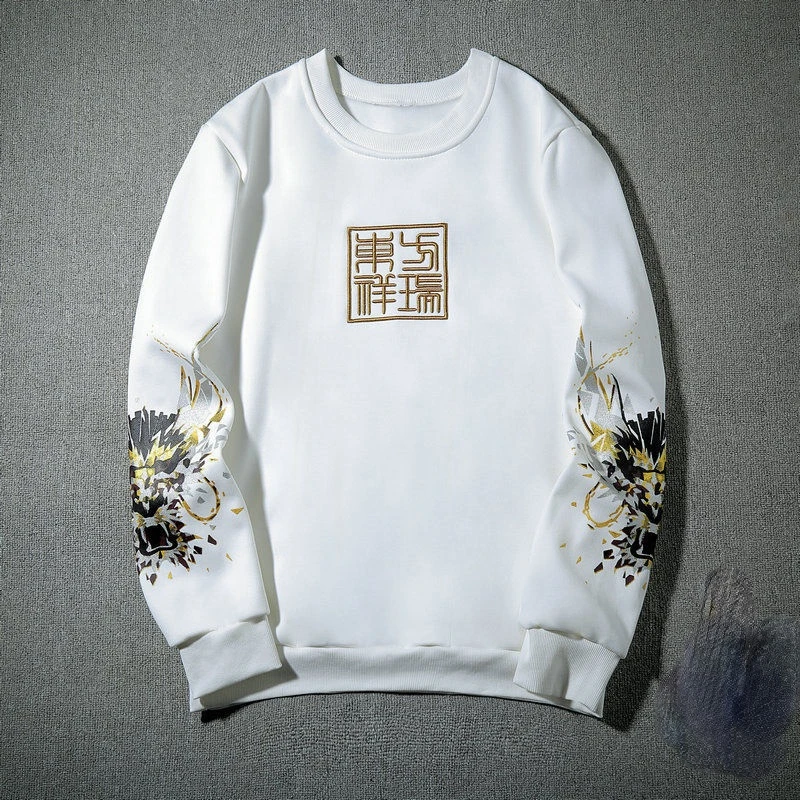 

Sweater men's spring and autumn new black and white loose Chinese Style Embroidered men's wear hoodless national fashion coat