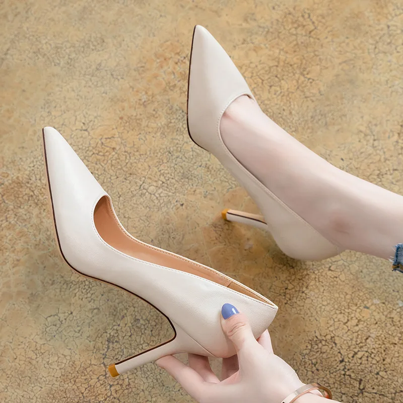 

9cm New Fashion Shallow Mouth Pumps Thin High Heels Wedding Bride Women Black Shoes 41 42 43