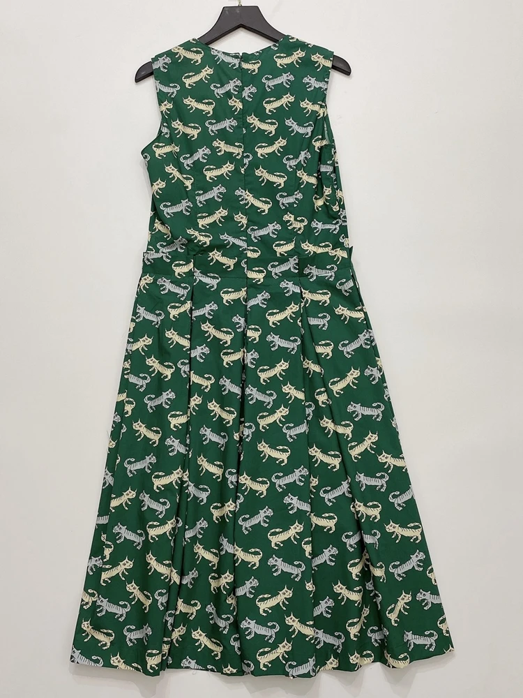 

Women Dress mar* Tiger Print Green Midi Dress 100% Cotton