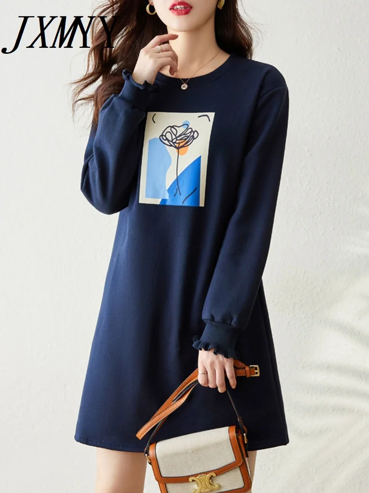 

JXMYY 2022 Winter New Fashion Casual Round Neck Temperament Comfortable Long-Sleeved Bottoming Sweater Dress Women