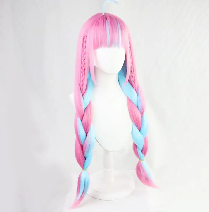 Anime VTuber Hololive Minato Aqua Wig Mixed Blue Pink Braids Girls Double Ponytails Cosplay Long Braided  Hair Role
