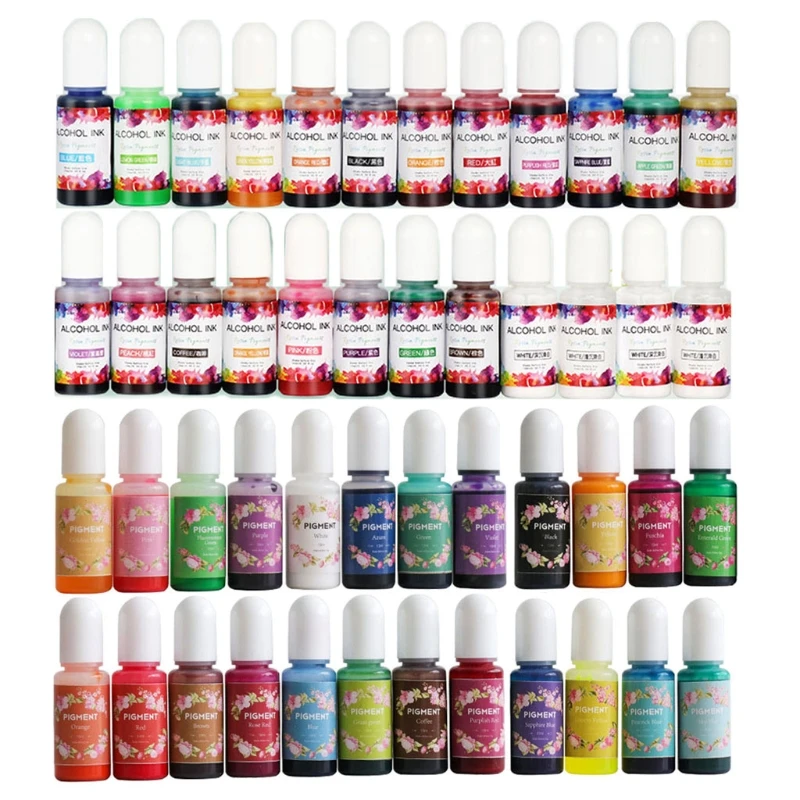 

24 Bottles High Concentrated Alcohol-Based Inks Epoxy Resin Pigment & 24 Translucent Crystals Liquid Resin Pigment Kit