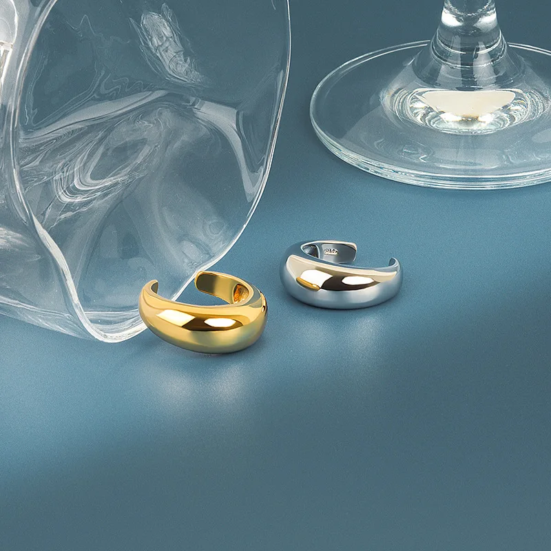 LIVVY Minimalist Silver Color Smooth Ppen Adjustable Ring Women Simple Trendy Party Jewelry Decoration Gifts |