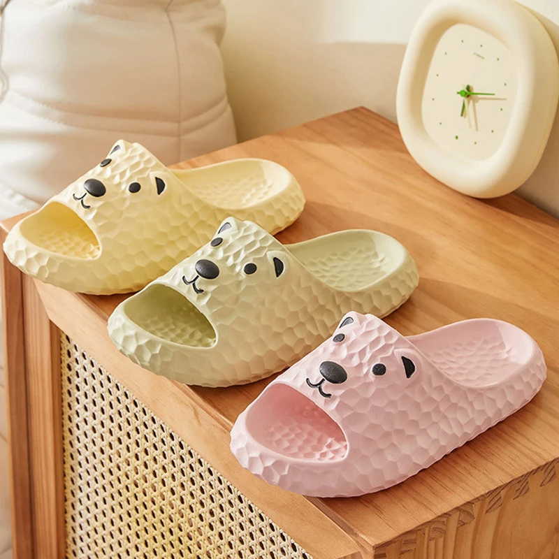Lovely Funny Cartoon Polar Bear Women Slippers Soft Non-Slip Sandals Indoor Bathroom Couple Men Slides Summer Woman Shoes 2023