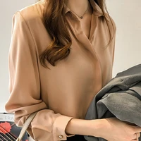 silk womens shirt korean version temperament solid color shirt womens long sleeved top simple chiffon shirt bottoming shirt