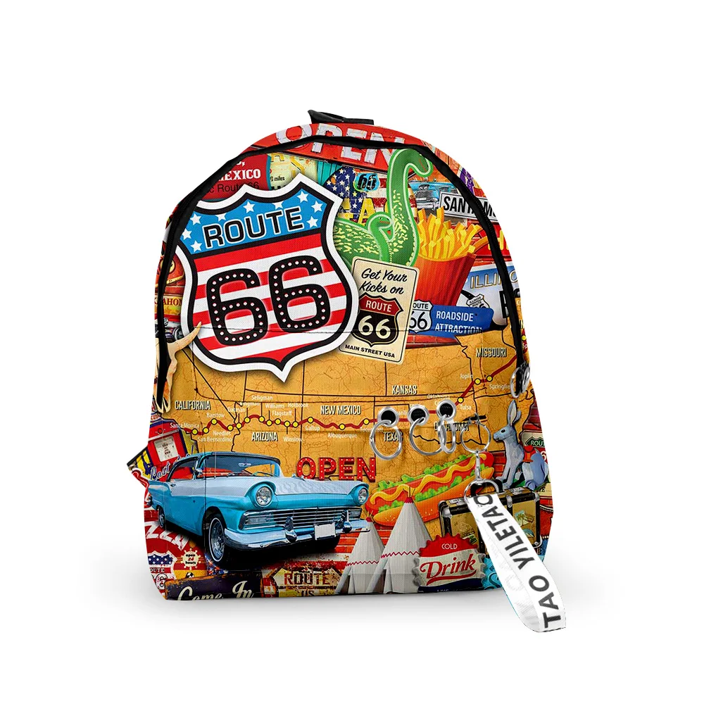 

Модный рюкзак для ноутбука Route 66, школьные сумки для мальчиков и девочек, школьные рюкзаки с 3D-принтом и брелоками из ткани Оксфорд, водонепр...