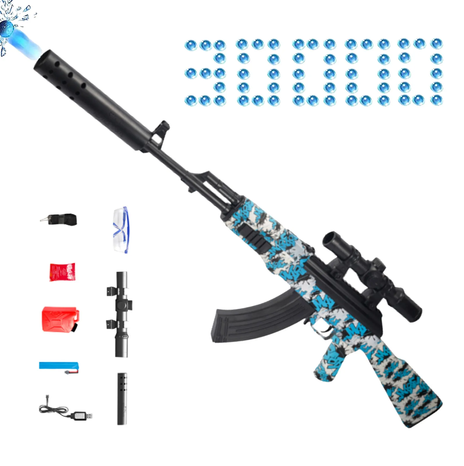 

AK47 Electric 2-in-1 Gel Ball Blaster Toy Eco-Friendly Splatter Automatic 30000 Water Beads ,Shooting Game Gun For Kids