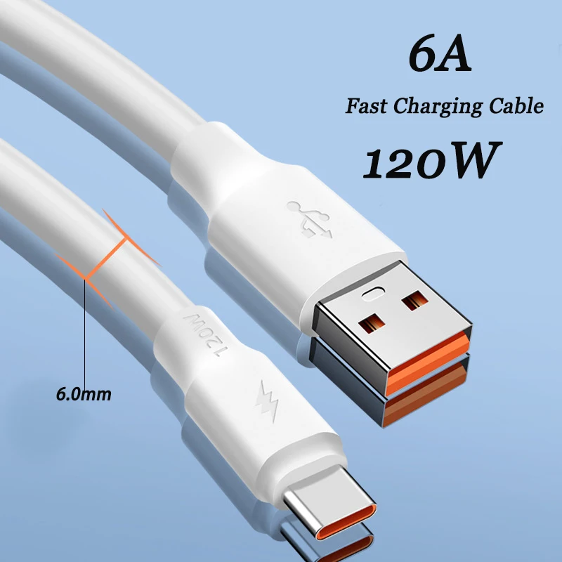 

50PCS 120W 6A super fast charge cable type-c USB bold data line for Samsung S20 Xiaomi