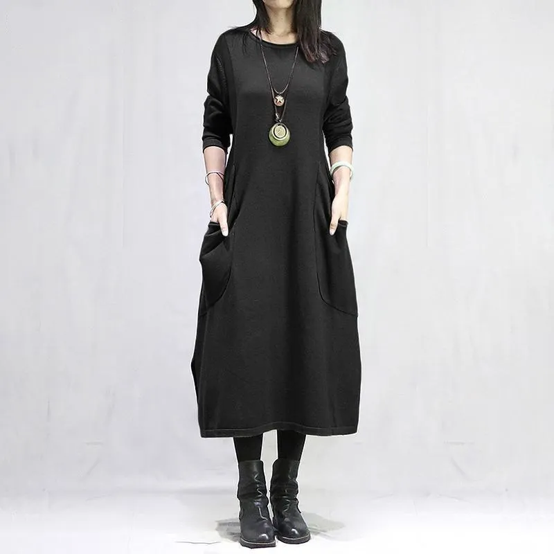 

2023 Autumn Winter New Oversized Sweatshirts Dresses Women Clothing Big Pockets Casual Loose Fleece Casual Long Pullover Tunics