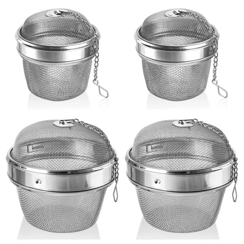 

Promotion! 4Pcs Stainless Steel Tea Ball Infuser,2 Sizes Extra Fine Mesh Cooking Infuser With Extended Chain Hook,For Spice,Tea,