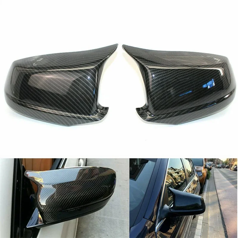 

For BMW F10 F11 F18 M5 520i 523i Pair Mirror Cover Cap Horn shape Gloss Carbon Fiber Pre-LCI 5 Series 51167216369 51167216370