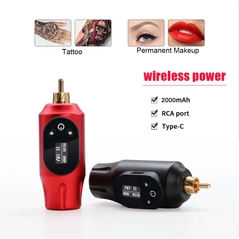 

Professional Wireless Tattoo Battery RCA Interface 2000 mAh Large Capacity Rechargeable Mini Rotary Tattoo Machine Power Supply