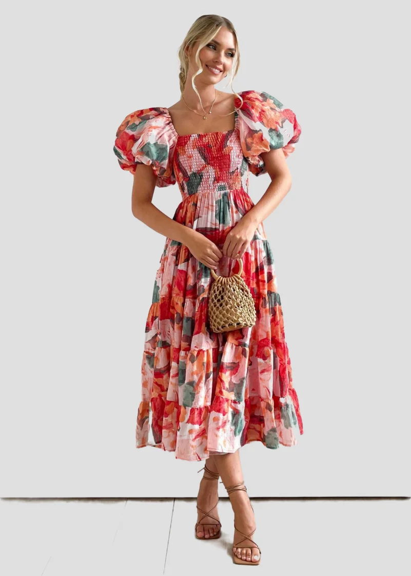 Летнее модное платье с принтом сексуальное открытыми плечами и