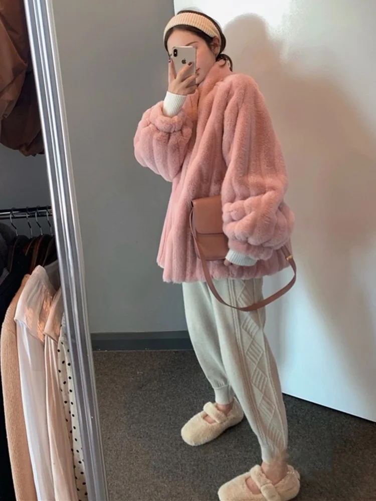 Mid-autumn and winter long plush clothes loose lambswool coat