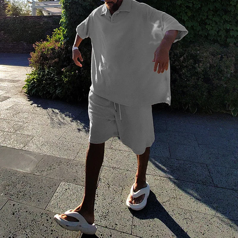 Summer Men's Sets Short Sleeve Tracksuit Mens Streetwear Fashion Men Lapel T-Shirt Shorts Two Pieces Sports Suit Clothing