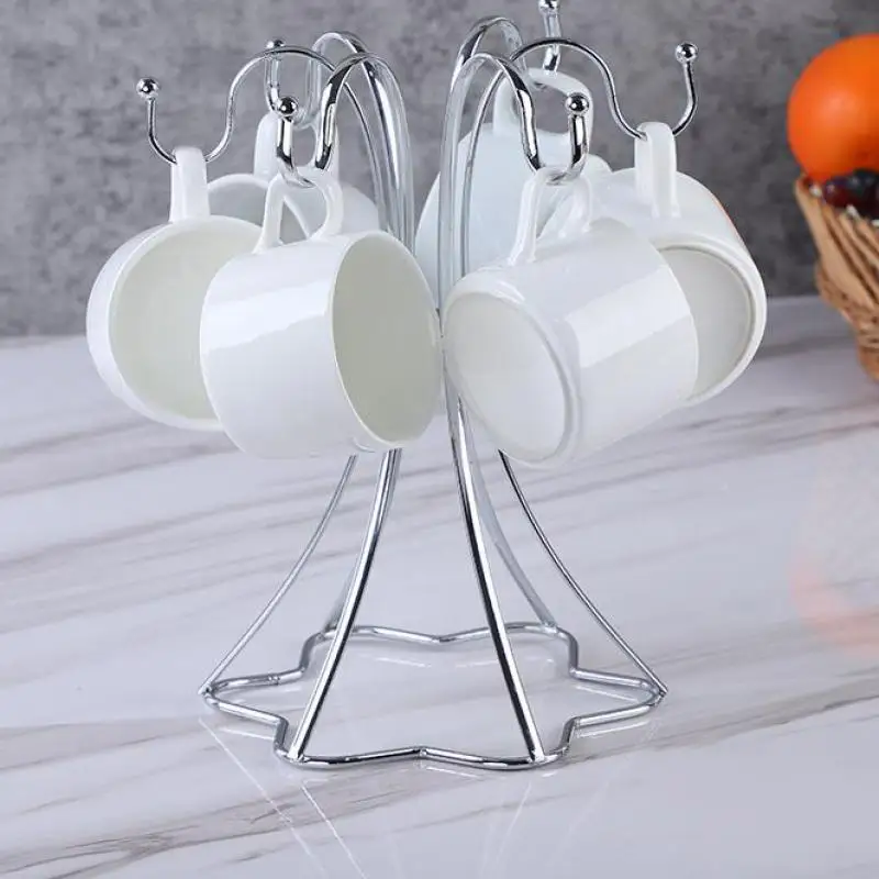 

2022 New Coffee Mug Tea Cup Holder Stand Rack 6 hooks Drainer Metal Iron Kitchen Counter Organizer Storage Drying