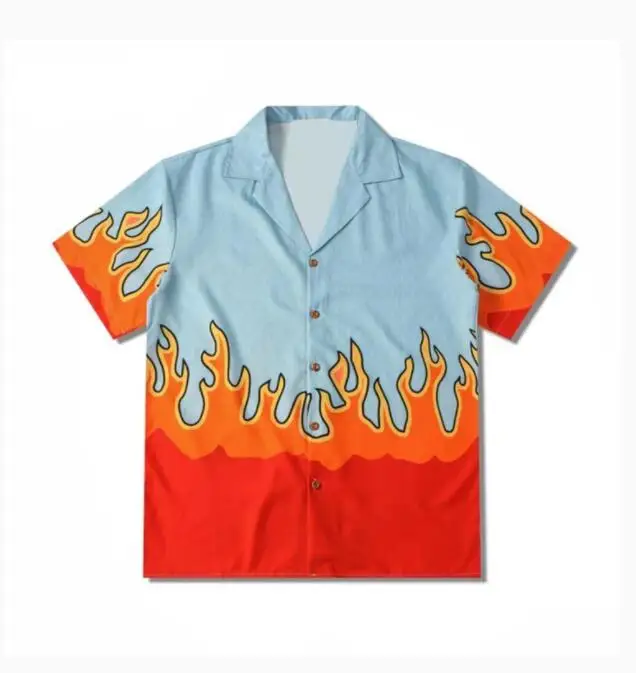 

On Fire,Red Flame Print Cardigan Short Sleeve Shirt