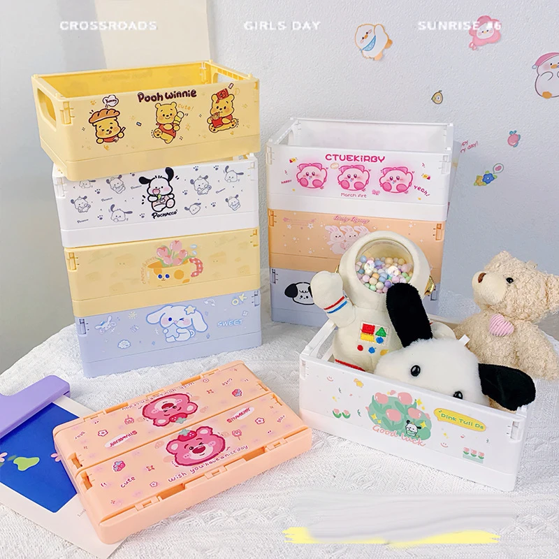 

Sanrios My Melody Foldable Household Hellokittys Storage Box Kuromi Kawaii Cartoon Superimposed Multifunctional Storage Case