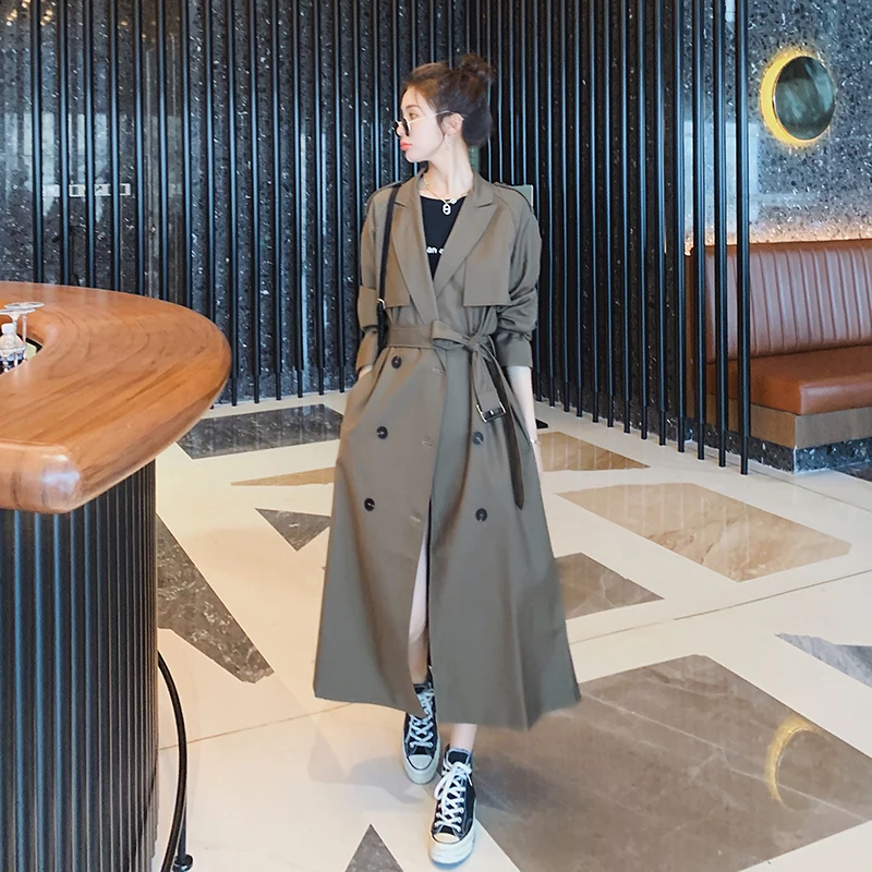 

Coats Woman Spring 2022 Trench Coat Mid-length New Korean Over The Knee Waist Was Thinner Autumn Windbreaker Jacket Female