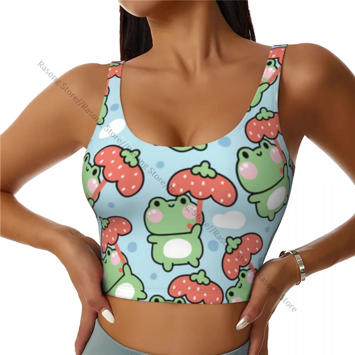 Женский сексуальный спортивный жилет с милой лягушкой клубничный зонтик на небе