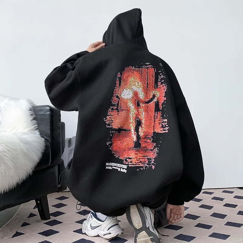 

Толстовка с капюшоном Y2k Vibe, свитшот, шикарное пальто в стиле оверсайз с пламенем, топ в стиле Хай-стрит с длинным рукавом, толстовки