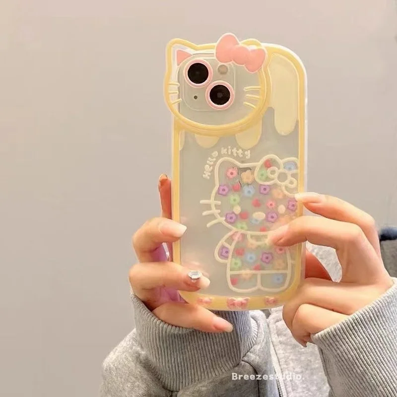 

Hello Kitty Soft Cover Silicone Case for iPhone11 12 13 Pro Max Mini X XS MAX XR 3D Cartoon Color Printing Phone Holder