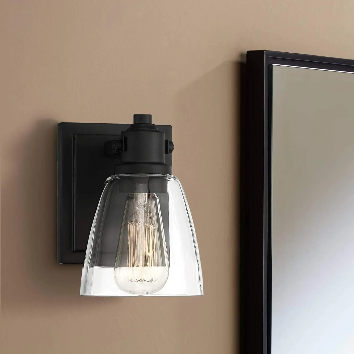 

Rustic Industrial Sconce Lighting Black Hardwired 7 1/2" High Fixture Curving Clear Glass for Bedroom Bathroom Bedside Livi