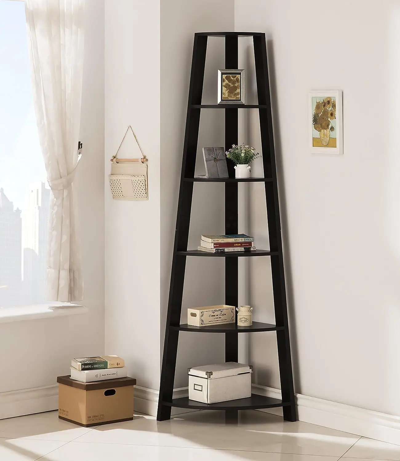 

Деревянная угловая 5-уровневая книжная полка, книжный шкаф Accent Etagere