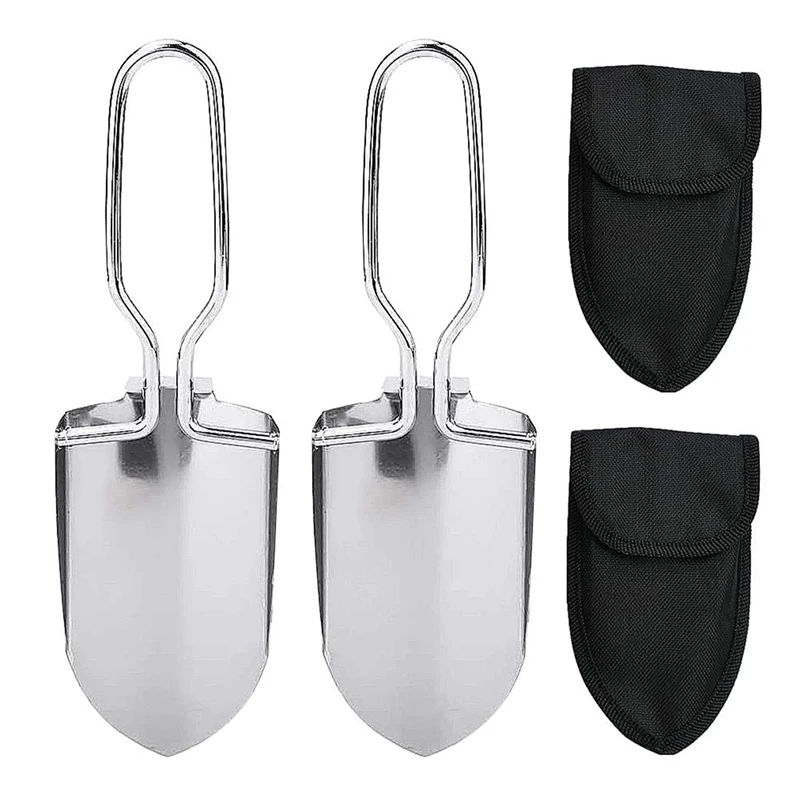 

2Pcs Camping Folding Shovel Mini Folding Shovel Stainless Steel Multifunctional Mini Garden Shovel with Storage Bag