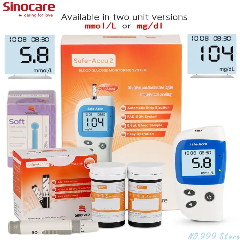 

Safe Accu2 Blood Glucometer With 50/100 Test Strips And Lancets Needles For Diabetes Blood Glucometer Blood Sugar Detection