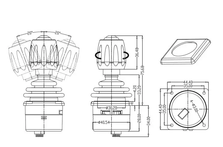 TYH35B3G-50 Трехосевой 1-кнопочный рычаг управления промышленным джойстиком