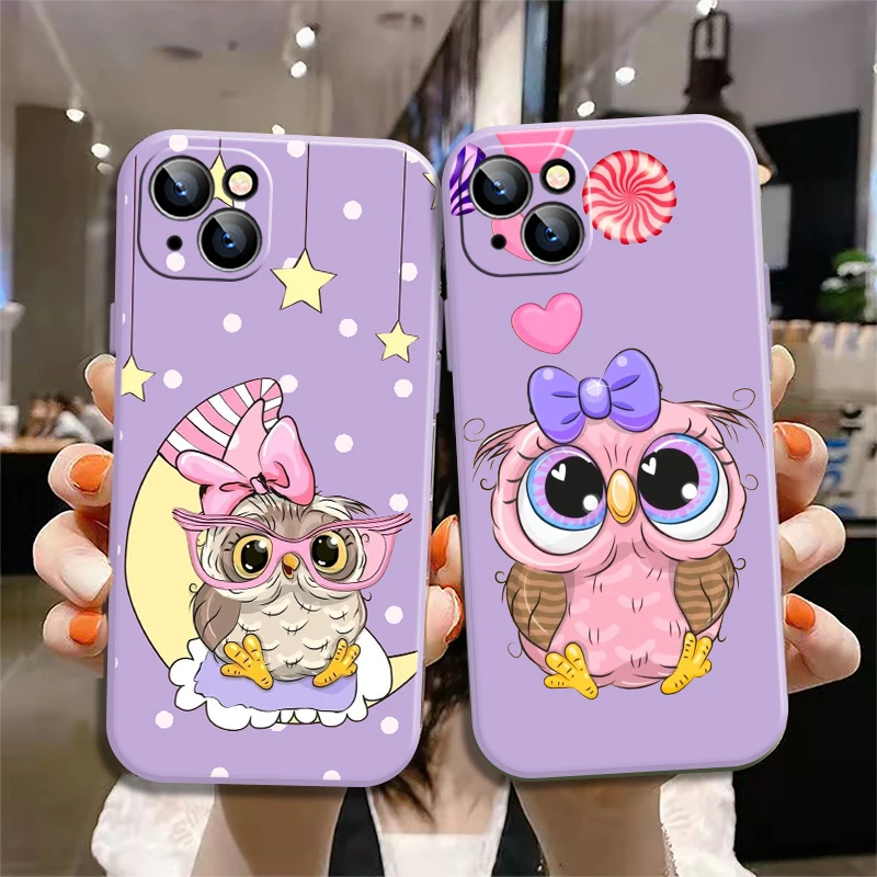 

Animal Cute Cartoon Owl Phone Case For iPhone 12 Mini 13 11 Pro Max X XR XS Max 7 8 6 6S Plus SE 2020 TPU Fashion Purple Cover