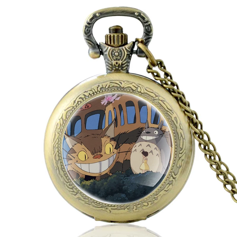 

Высококачественные кварцевые карманные часы с изображением кошки и Тоторо из стекла с кабошоном, винтажные мужские и женские часы с подвеской и ожерельем, подарки