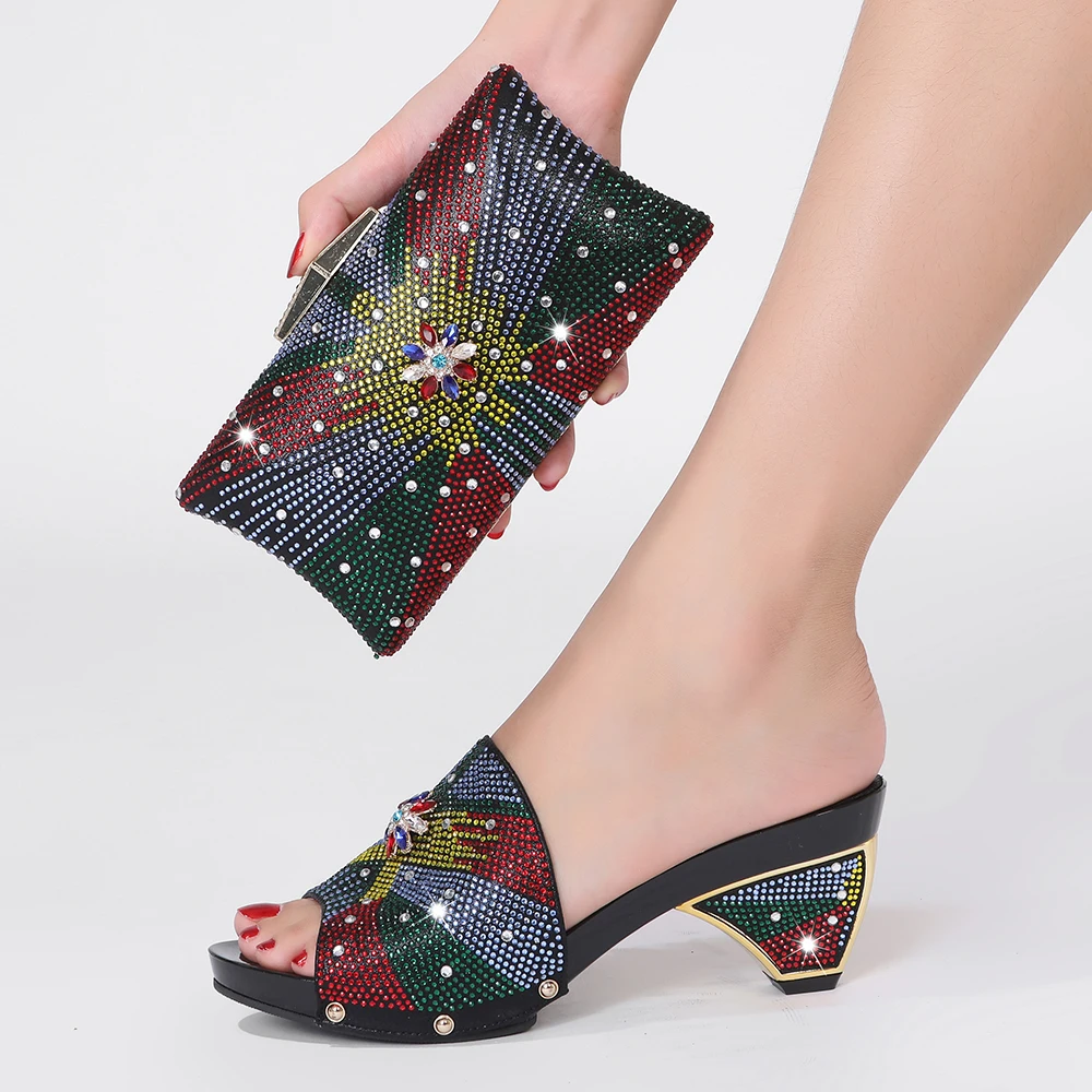 African Shoes And Bags Matching Set With Hot Selling Women Italian design Shoes And Bag Set For Party Wedding Silver color shoes