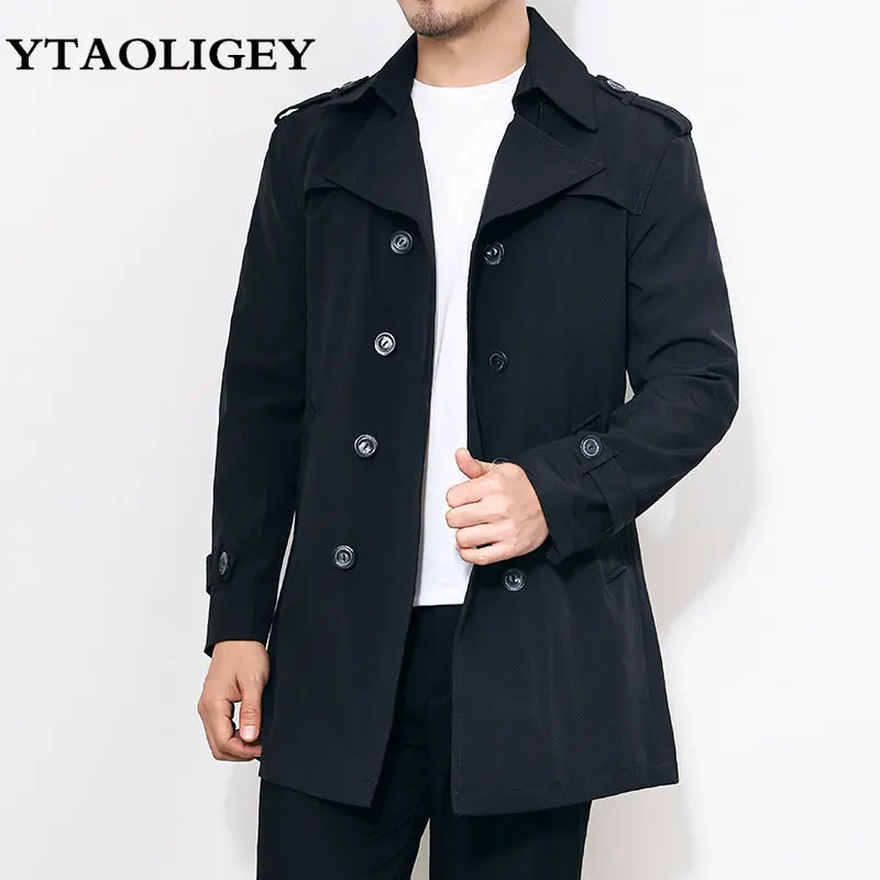 

Men's Windbreaker Jacket Vintage 2023 New Spring Autumn Business Trench Men Double Breasted Retro Classic Brand Long Coat Male