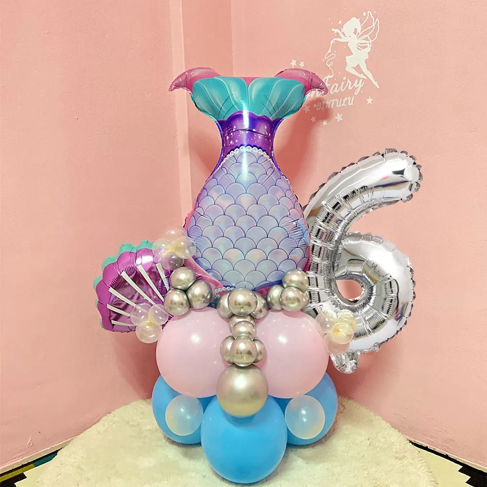 

43Pcs Mermaid Balloons 16 Inch Silver Number Foil Balls 1 2 3 4 5 6 7 8 9 Little Mermaid Girls Birthday Party Baby Shower Decora