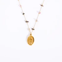 stainless steel virgin mary necklace for women gold metal virgin girl medal necklace natural stone chain choker femme