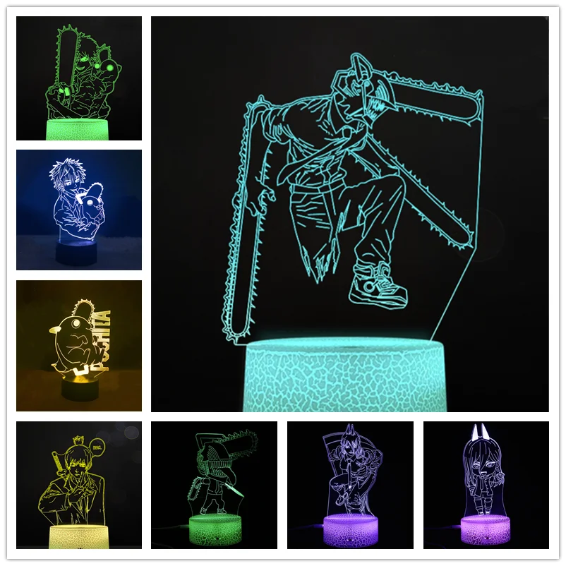 

3d Led Lamp Anime Chainsaw Man Denji Pochita Makima Hayakawa Aki Led Night Light for Bedroom Decoration Nightlights Manga Gift