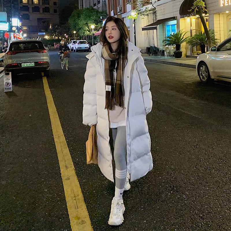 Winter X-Long Down Cotton Jacket Women 2022 Fashion Streetwear Thicken Warm Parkas Female Loose Black Knee High Hooded Outwear