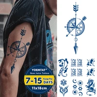 blue ink juice waterproof temporary tattoos sticker compass tiger wolf personality body art fake tattoo men women long lasting